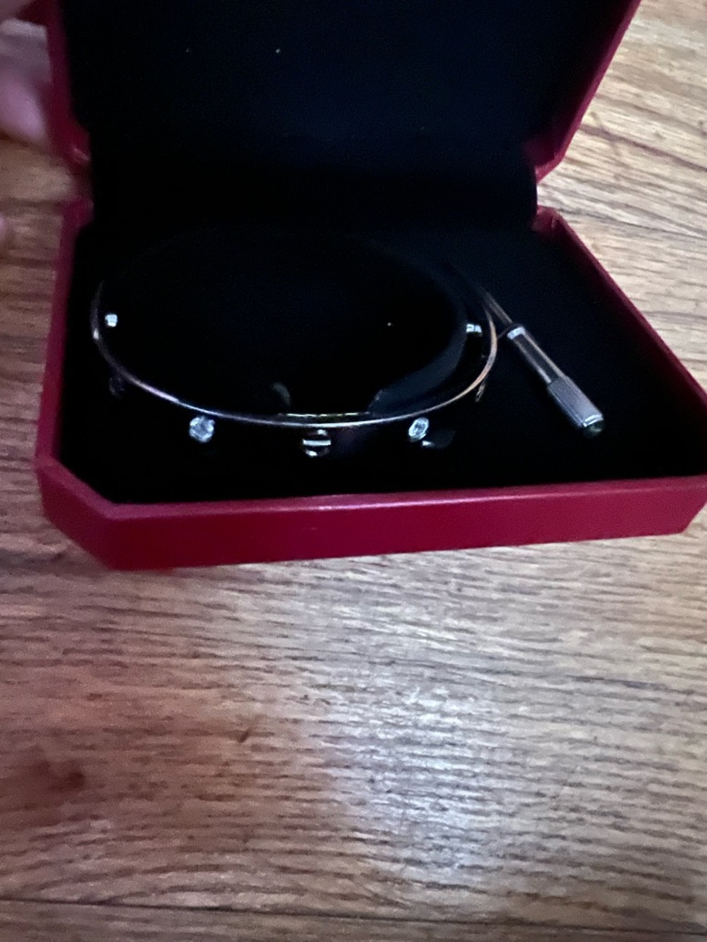 Silver Screw-Detail Bangle Bracelet with Accent Stones